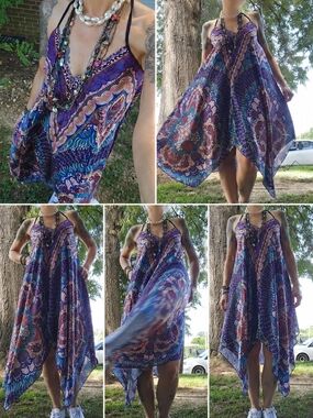 Boho Handkerchief Hem Sundress in Purple Paisley
